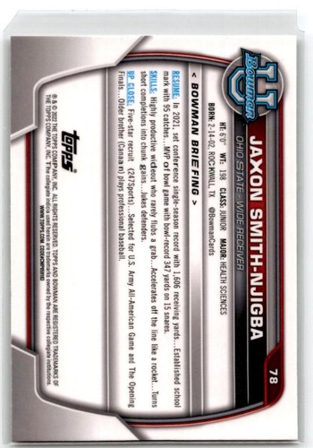 2022 Bowman University Chrome #78 Jaxon Smith-Njigba - Picture 2 of 2