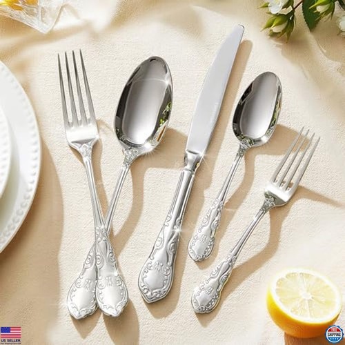 Kingstone 20-teiliges Vintage Silberbesteck Set - 18/10 Edelstahl Utensilien für 4 - Bild 4 von 7