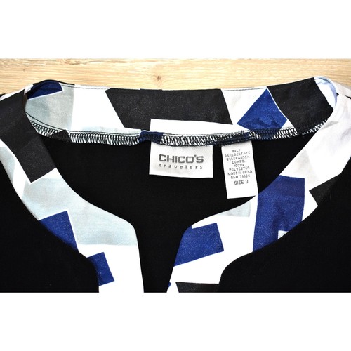 Top donna nero Chico's Travelers taglia 0 colletto geometrico scollo a V elasticizzato - Foto 7 di 7