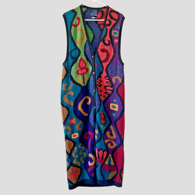 PERUVIAN CONNECTION Alpaca Maxi Cardigan Vest Medium Abstract Y2K  Artsy Rare