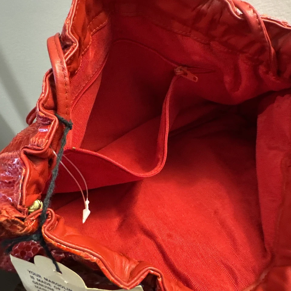 Cartera sin asas bandolera de piel de serpiente roja de colección etiqueta nueva años 80 cuero Margolin EE. UU. Foto 4 de 4