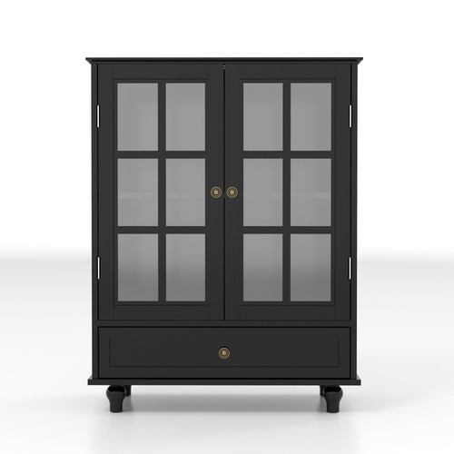 Sideboard Buffet Cabinet with Storage Drawer 2 Glass Doors Wooden Cupboard Black - Picture 18 of 71