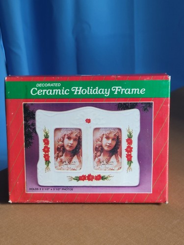 Lavie Photo Frame New Ceramic Holiday Vintage Poinsettia Print (3225Tote21) - Picture 2 of 12