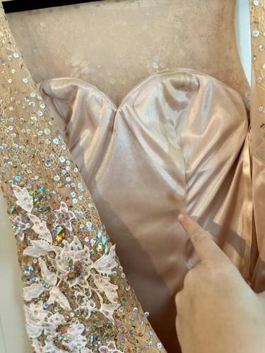 JOVANI Vintage Tan Floral Embellished Sequin Jeweled Midi Dress, Size 2 - Picture 11 of 17