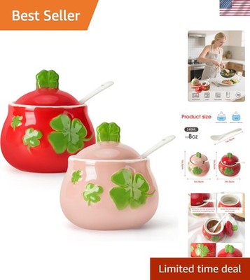 Ceramic Sugar Bowl Set of 2, Four-Leaf Clover Print Sugar and Salt Container ...