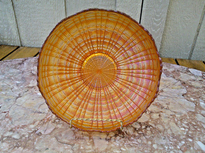 Fenton Plaid ICS Carnival Glass Bowl Marigold