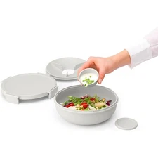 Durable Leakproof Salad Bowl W/ Multi-Compartment Tray Toppings & Dressings New
