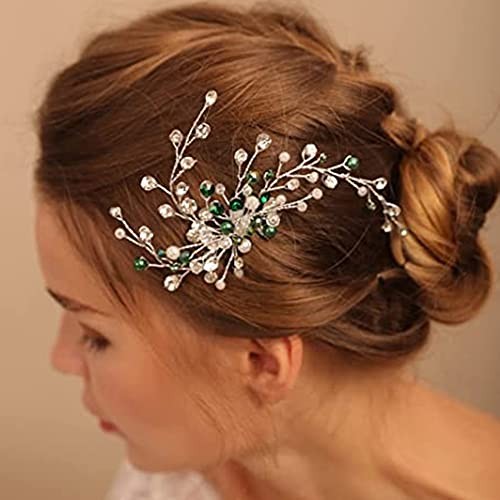 Green Rhinestone and Pearl Hair Pins - Crystal Wedding Accessory for Women, - Picture 4 of 6