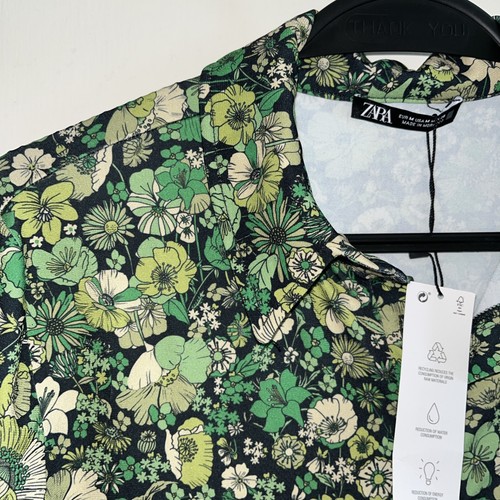 BNWT Zara ladies Bright Emerald Green Flower Power Collered Shirt Dress Medium - Picture 8 of 16