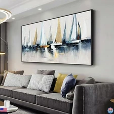 Abstract Sailboat Canvas Wall Art Framed Decor for Living Room Bedroom 20"x40"