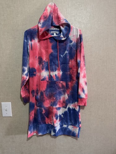 White Mark Women’s Hooded Sweatshirt Dress Blue Pink Tie Dye Sz Large - Bild 1 von 4
