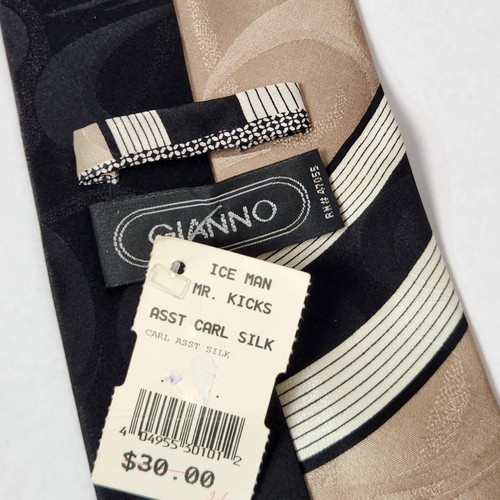 Gianno Pure Silk Men's Necktie W/matching Kerchief NWT made in Korea Gold/Black - Picture 6 of 14