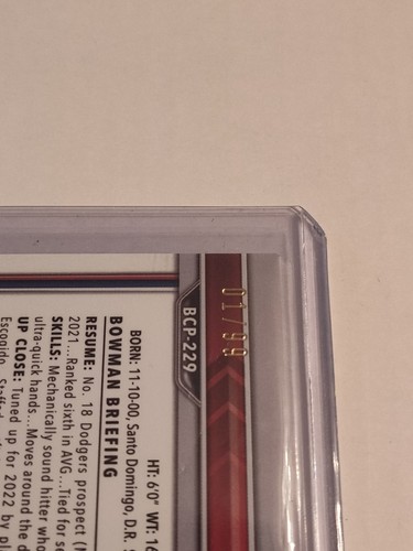 2022 Bowman Chrome Eddys Leonard Green Refractor 01/99 Dodgers #BCP-57 Book End - Picture 3 of 3
