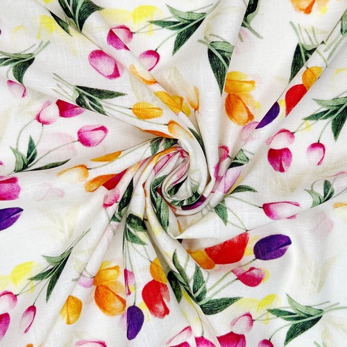 Printed Linen Viscose Summer Dressmaking Fabric Premium Soft Material 142cm Wide - Picture 13 of 121