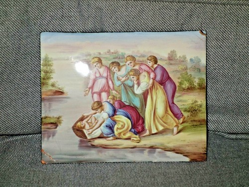 Antique Austrian Judaica picture plaque hand painting on enamel : Finding Moses - Picture 10 of 12