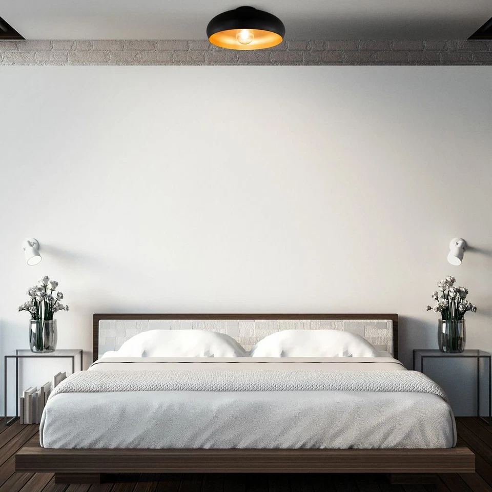 Plafonnier noir-doré design industriel éclairage plafond LED vintage lampe salon - Photo 4/4