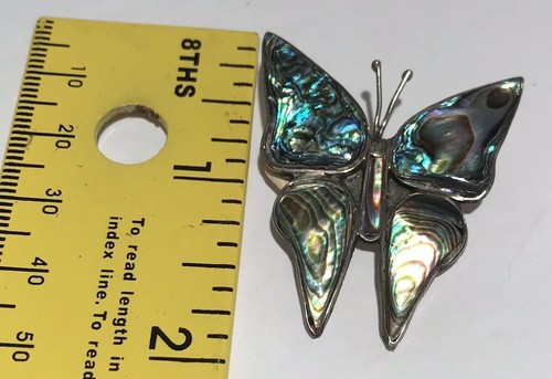Abalone Butterfly Brooch Pin Alpaca Mexico Silver Vintage Jewelry 1.5x 1 5/8” - Picture 10 of 13