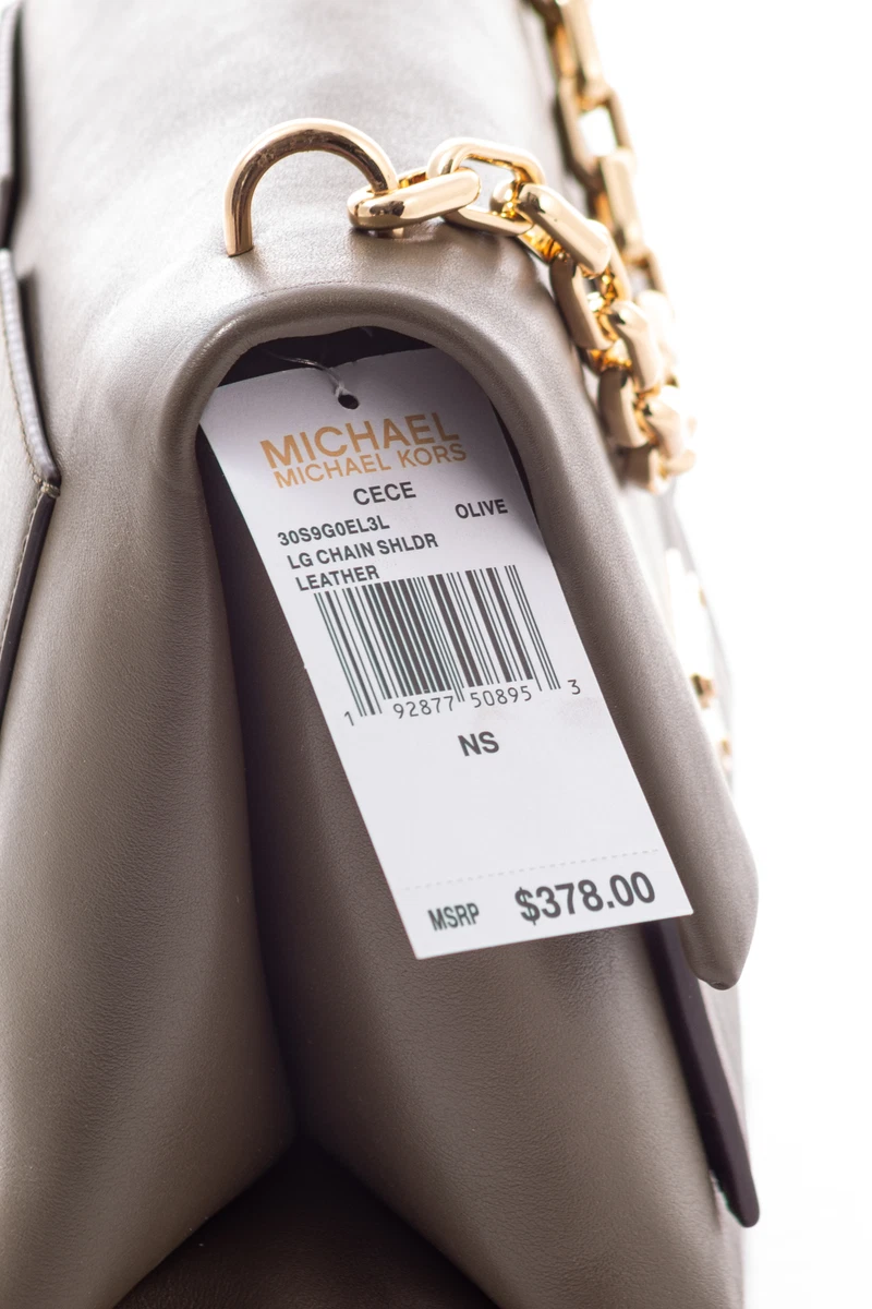 MICHAEL Cece Medium Leather Chain Shoulder Bag Olive