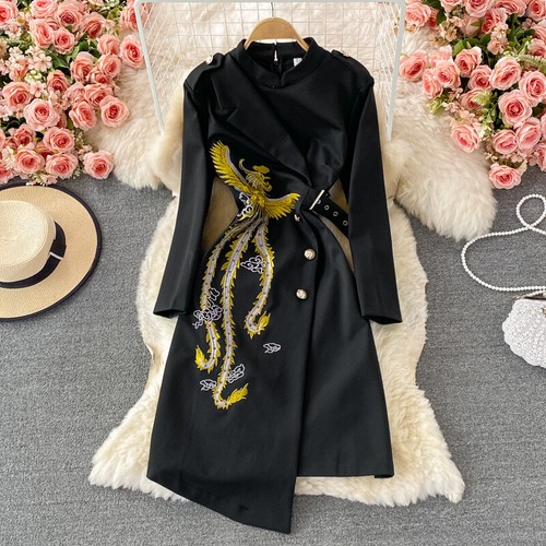 Lady Chinese Phoenix Embroidery Dress Retro Evening Dinner Party Banquet Elegant