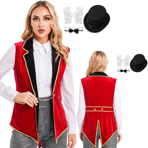 UK Women's Ringmaster Costume Circus Ring Leader Outfit Master Lion Tamer Jacket - Picture 7 of 28
