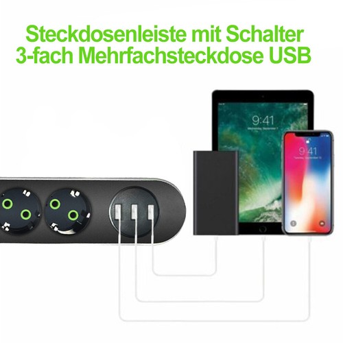 Steckdosenleiste Mehrfachsteckdose mit 3 fach 3 USB-Anschluss Steckdose 2500W - Photo 11/11