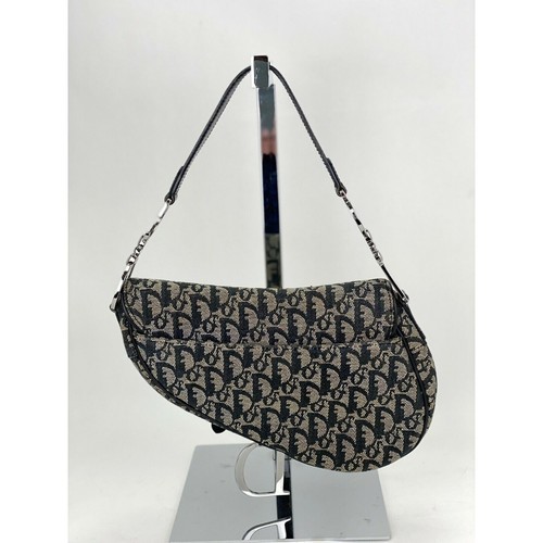 Christian Dior Oblique Saddle Black Beige Canvas Shoulder Hand Bag Ebay Live - Picture 4 of 12