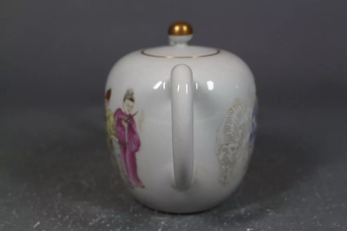 Hermosa tetera dorada porcelana rosa familia china - Imagen 4 de 11