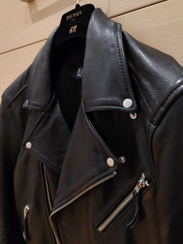 H&M studio premium Leather Biker Jacket suede arm patch size S Small 34/36 NEW - Picture 15 of 16