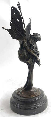 Signed Original Fairy With Wings Goddess Bronze Marble Sculpture Statue Lost Wax - Picture 6 of 10