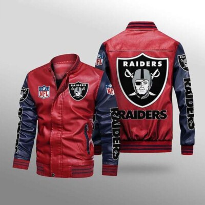 Las Vegas Raiders Vintage Leather Bomber Army Jacket Motorcycle Coat Outwear Las Vegas Raiders Vintage Leather Bomber Army Jacket Motorcycle Coat Outwear