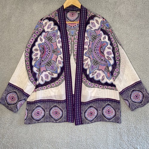Chicos Travelers 3 Kimono vorne offen halbtransparent Medaillonmuster lila XL