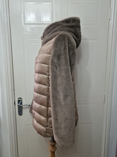 Emme Marella Womens Brown Hooded Puffer Faux Fur Jacket Coat Size 8 XS New - Picture 5 of 14