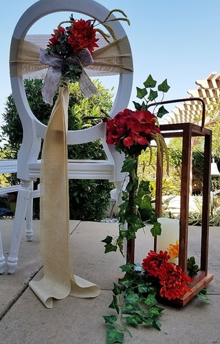 Hochzeit Stuhl Kirchenbank Deko Real Touch Blumen Eukalyptus Sackleinen - Bild 6 von 6