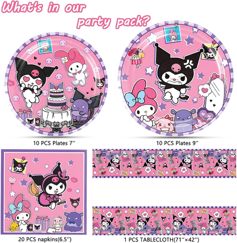 Kuromi Birthday Party Supplies, 20 Plates, 20 Napkins and 1 Tablecover for Girls - Picture 2 of 12