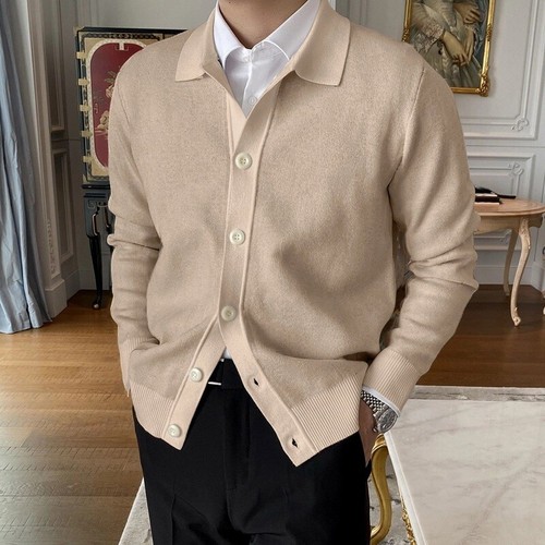 Cardigan casual da uomo lavorato a maglia maglione maniche lunghe colore massello cappotto caldo con bottoni - Foto 10 di 25