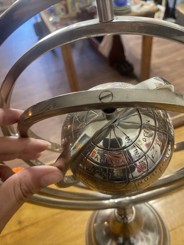 Nice Vintage Silver Tone Chrome Armillary Globe Table Decor- See Pics! - Picture 9 of 12