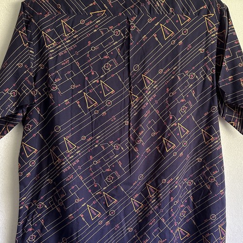 Cacharel Rayon Shirt Men's XL Purple Yellow Lines Numbers Les Imprimees New - Picture 4 of 6