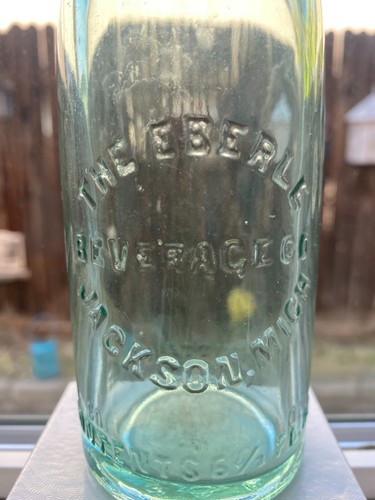 Vtg Eberle Beverage Company Jackson Michigan Soda Bottle Aqua Glass 6.5 OZ 3B - Picture 2 of 4