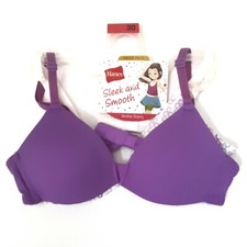 Hanes Girls Sleek and Smooth Bras Size 30 Wireless Shaping Purple White 2pk