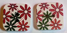2 Floral Sewing Buttons Crafting Square Wood 2 Hole 7/8" 