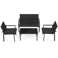4PCS Patio Outdoor Furniture Rattan Conversation Set With Heavy Duty Metal Frame
