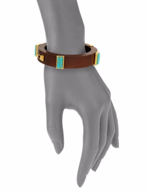 Brazalete Lizzie Fortunato Brazalete Madera Turquesa Cubista Bisagras Foto 2 de 4