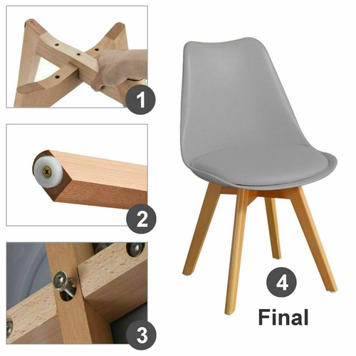 4 piezas sillas acolchadas de comedor sillas de diseño patas de madera hogar oficina comercial EVA - Imagen 4 de 17