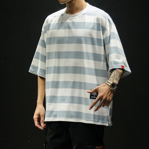 Oversized Striped Tee - Summer Cotton Fashion Hip Hop Streetwear Men T Shirt 5XL - Picture 13 of 15