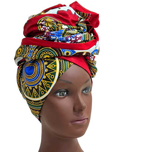 Head Wrap Head Scarf Wax African Print Fabric 100% Cotton Turban 21"x71" Women - Picture 73 of 87