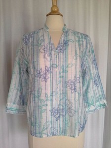 SIZE-12P-NEW-54-00-ALFRED-DUNNER-PETITE-Blue-Green-White-3-4-Camp-Shirt-Top