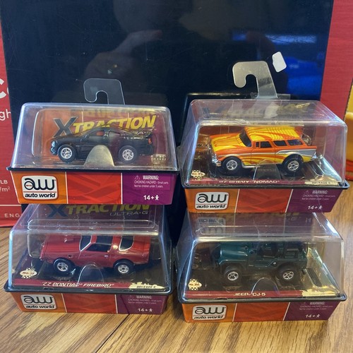 4 Auto World Xtraction HO Slot Car Lot 77 Firebird Dodge Charger Jeep CJ-5 Nomad