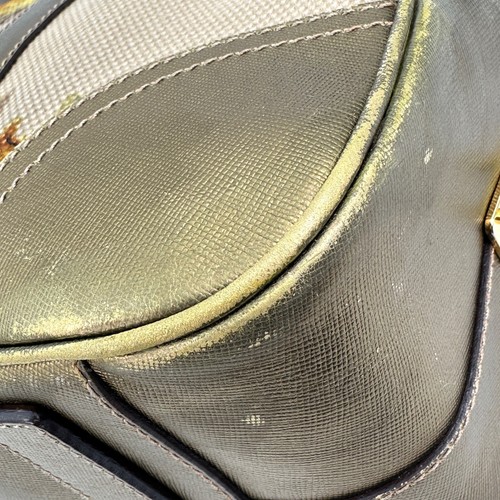 PRADA Bowling Bag Canvas Leather Tote Boston Flower Pattern Gold Authentic - Picture 11 of 23