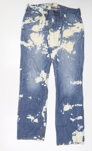 Levi's Mens Blue Geometric Cotton Straight Jeans Size 33 in L34 in Regular Zip - 第 1/10 張圖片