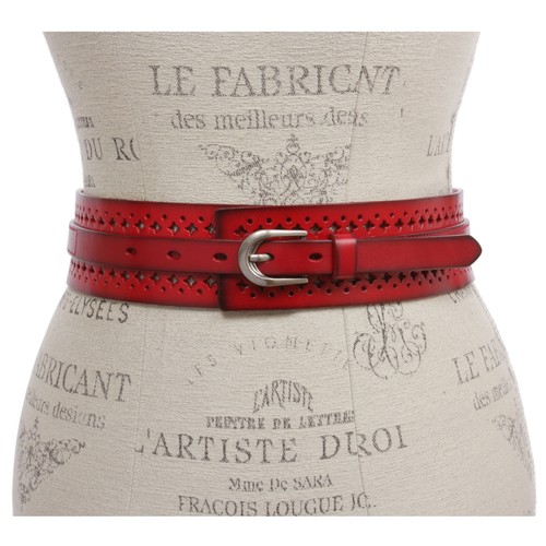 Women's 2 1/4" Wide High Waist Vintage Perforated Cowhide Leather Belt - Picture 9 of 30